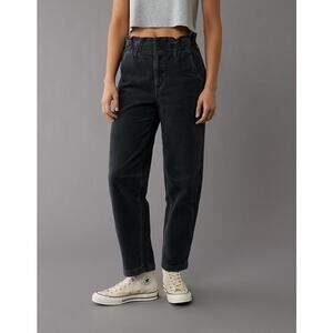 American Eagle Paper Bag Barrel Jeans Women's 8 Gray Stretch High Rise Corduroy